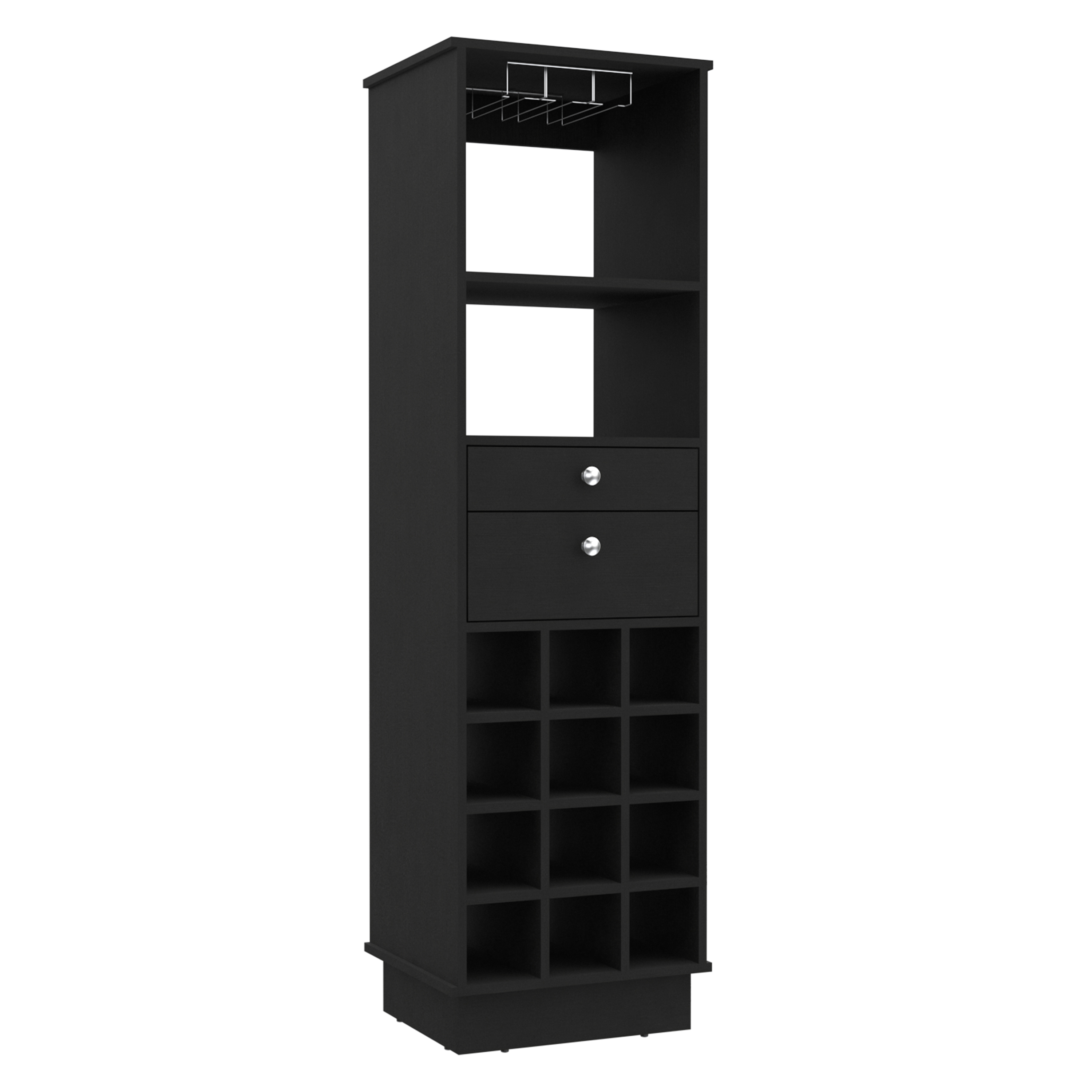 Classic Bar Cabinet, Two Drawers, Twelve Built-in Wine Rack-Black